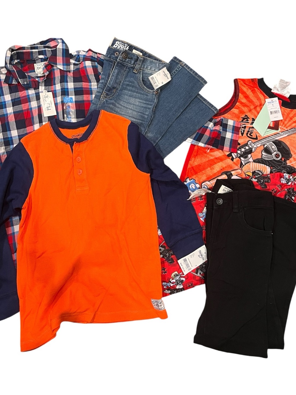OshKosh B'gosh Orange & Navy Long-Sleeve Henley for Kids Bundle